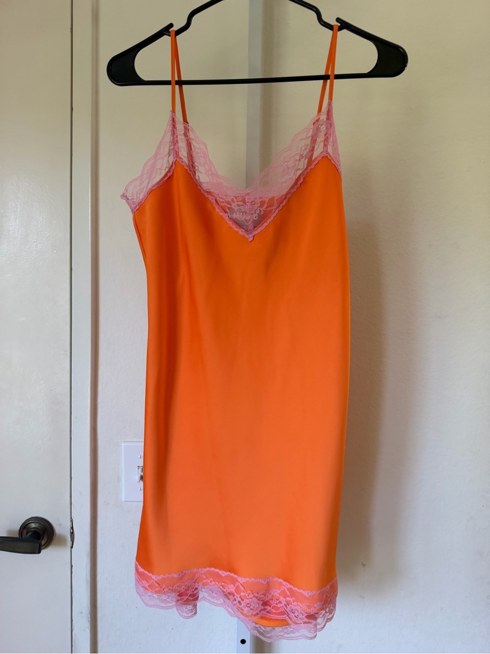 Show Me Your MuMu Orange Slip Dress with Pink Lace Trim - Picture 3 of 4